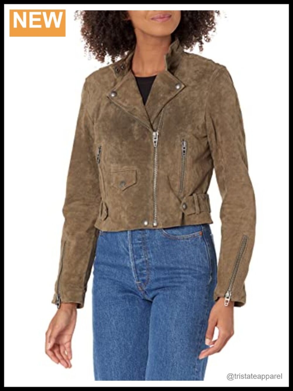 Belted Moto Jacket Faux Leather Long Sleeve Aviator Zip